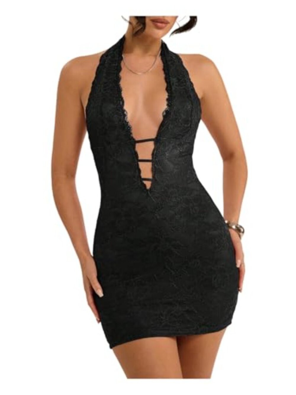Floral Lace Mini Halter Bodycon Party Club Dress